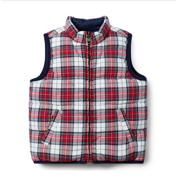 The Reversible Tartan Puffer Vest Janie and Jack blue and red - Picture 3 of 6